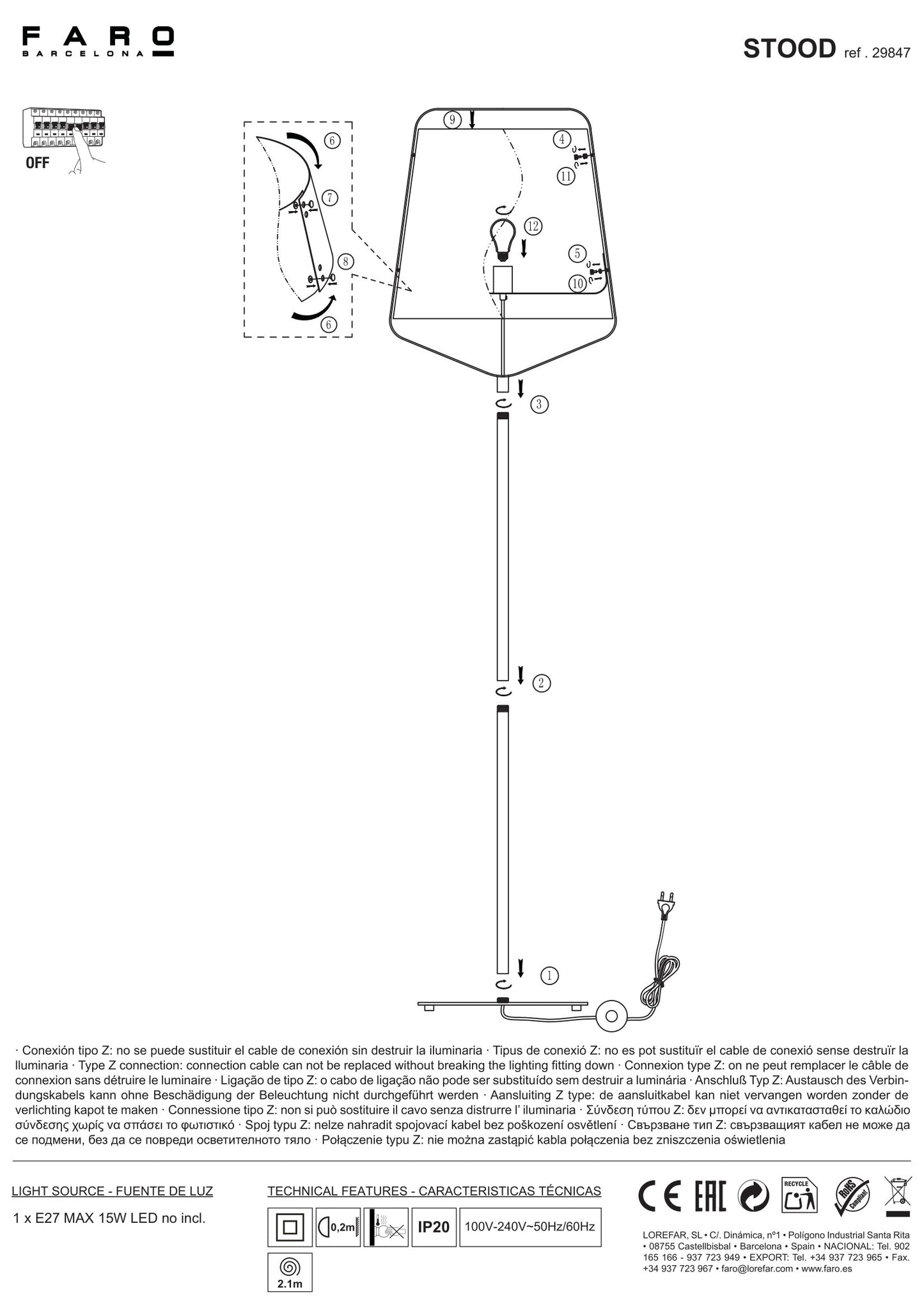 FARO_Barcelona - STOOD Black and wood floor lamp - 29847