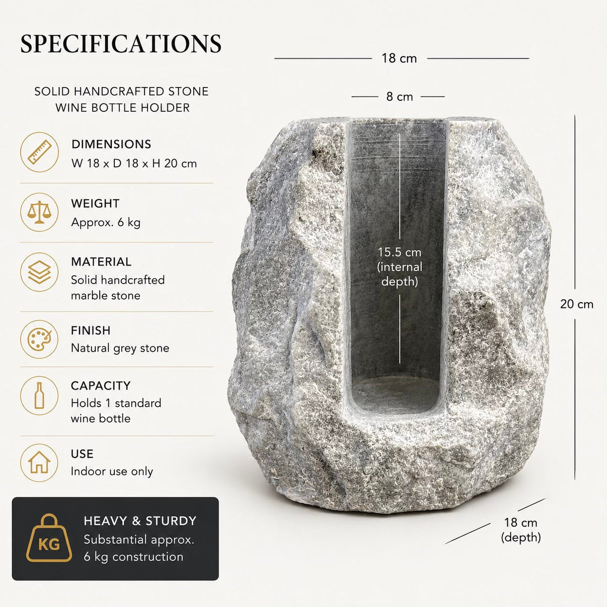Solid Marble Wine Bottle Holder | Handcrafted Stone Wine Cooler
