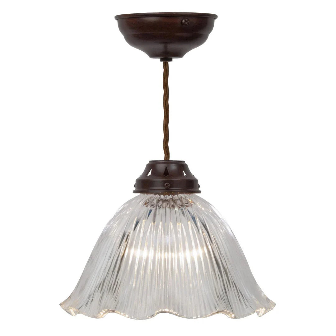 Frill Pendant Medium Clear Antique Bronze + wood base