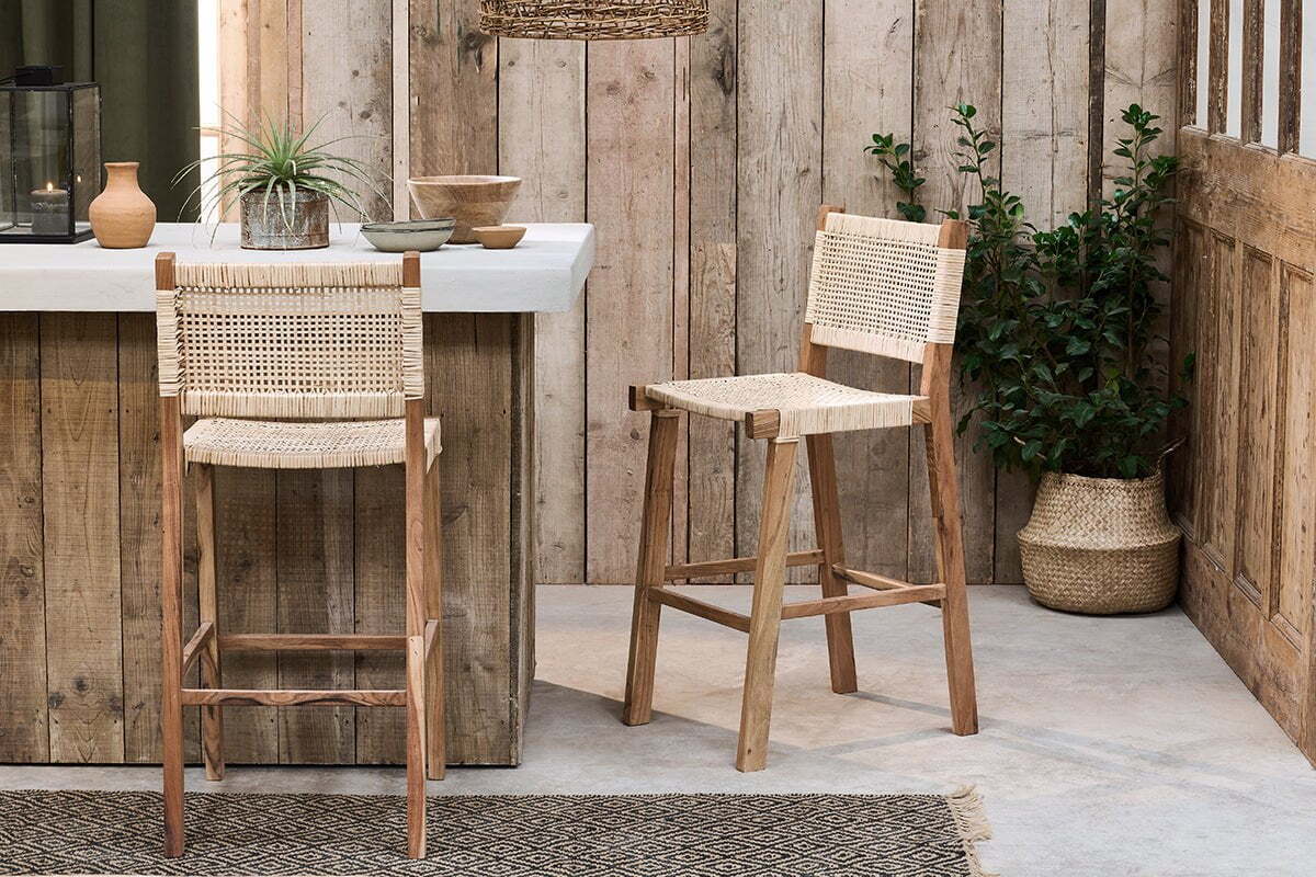 Madrisana Acacia & Rattan Bar Stool - Natural - One Size