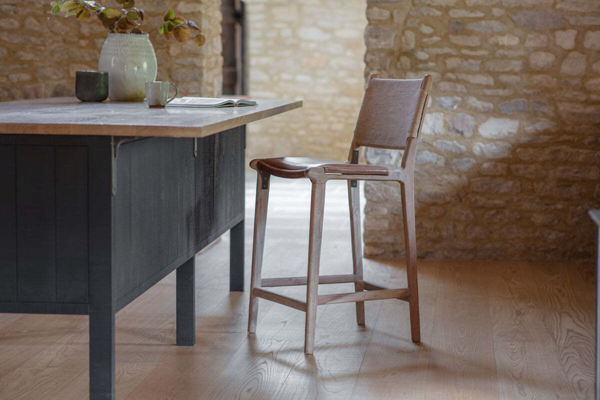 Nayan Leather & Jute Counter Chair - Tan - One Size
