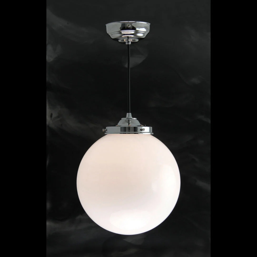 White Opal Glass Globe Pendant - Polished Chrome