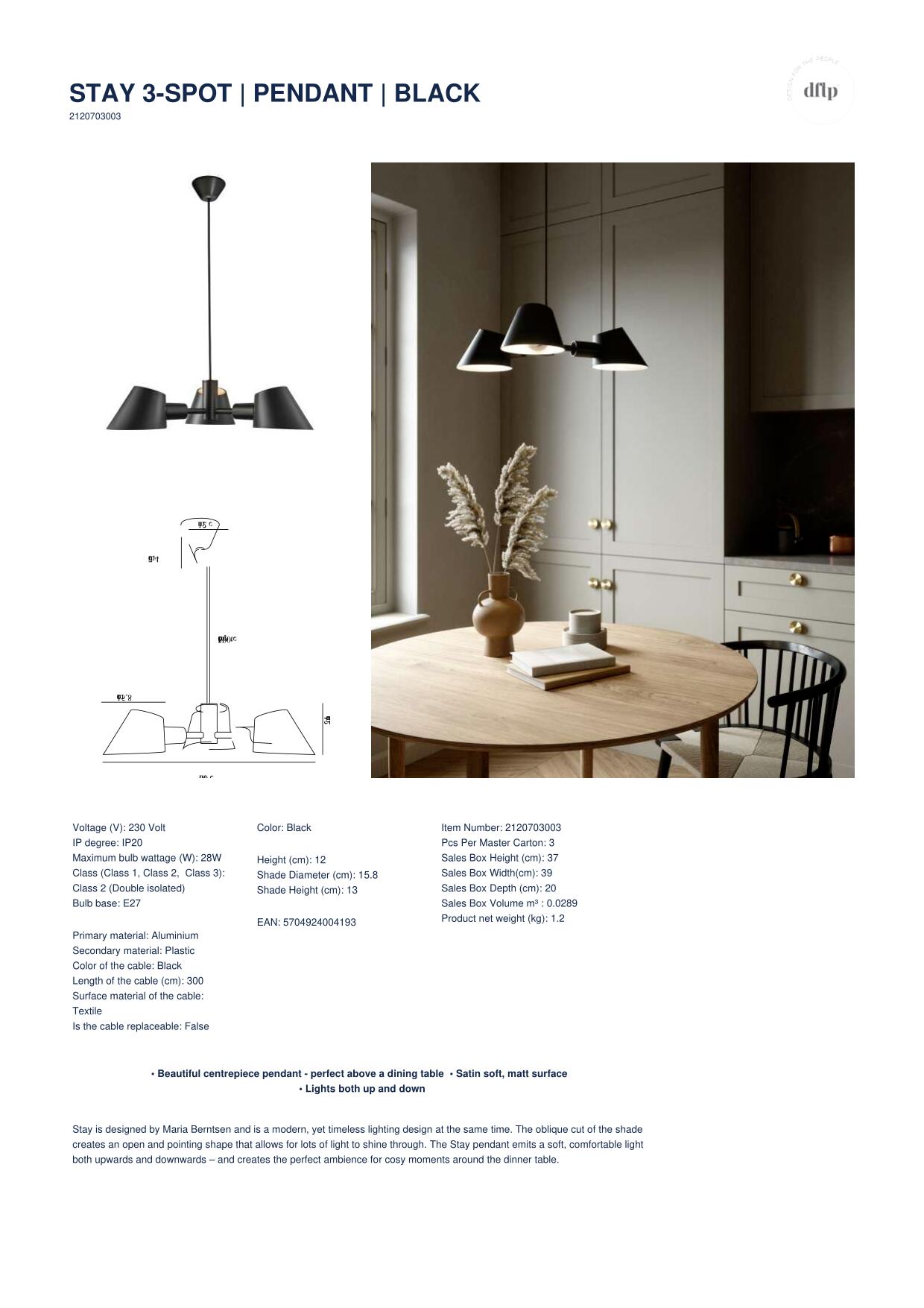 Nordlux DFTP STAY - Black - 3 Spot Pendant Light 2120703003