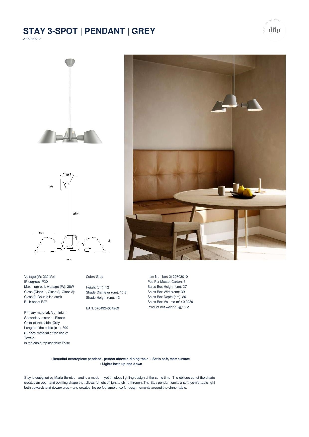 Nordlux DFTP STAY 3-SPOT Pendant - Grey 2120703010