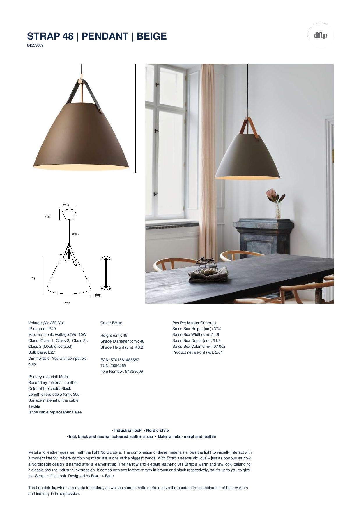 Nordlux DFTP STRAP 48 - Light Pendant - Beige 84353009