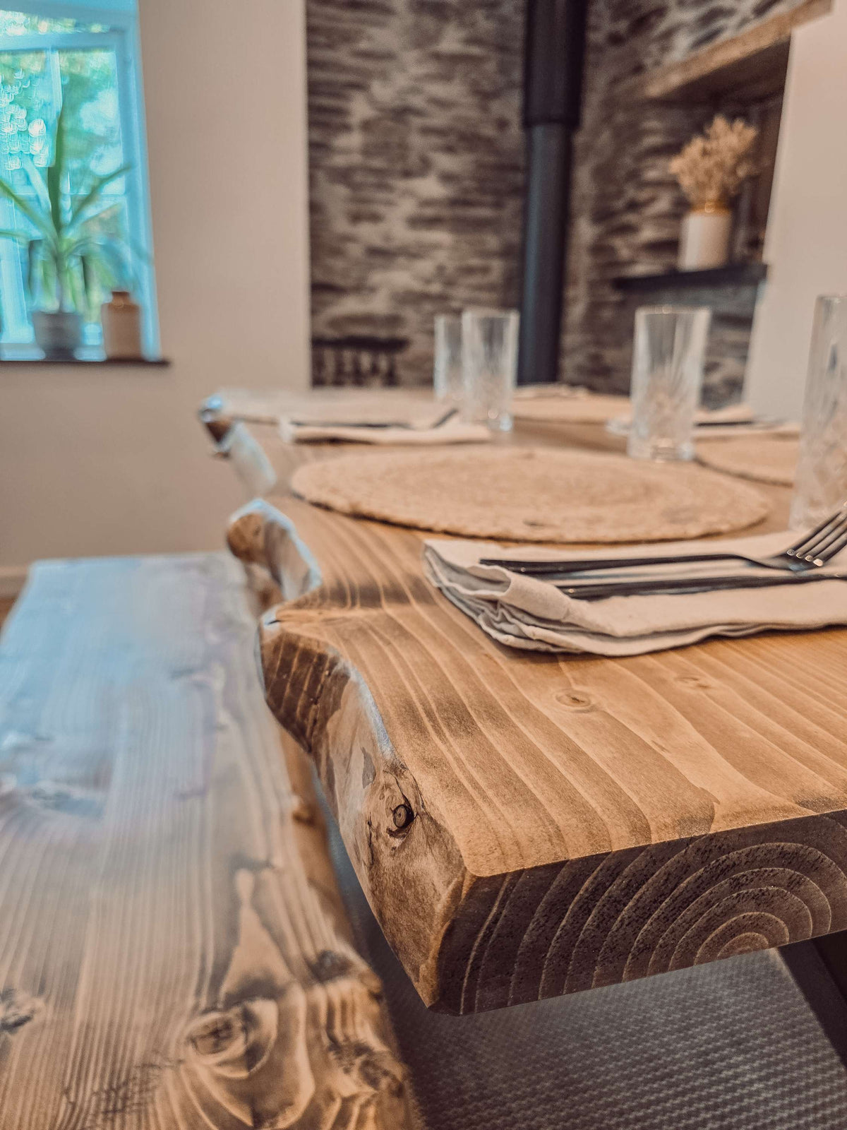 Bench For Dining Table Live / Waney Edge With Metal X Legs
