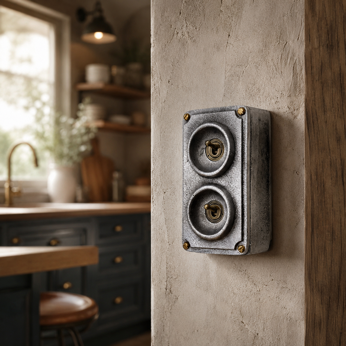 Double 2 Gang Cast Metal Light Switch | Industrial 2 Way Toggle Switch | Vintage Crabtree Style