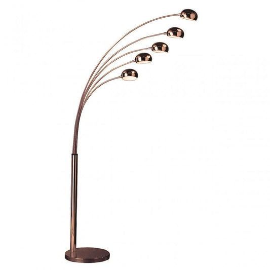 Zeus floor lamp with five arced copper arms and marble base, modern lighting fixture by ideas4lighting
