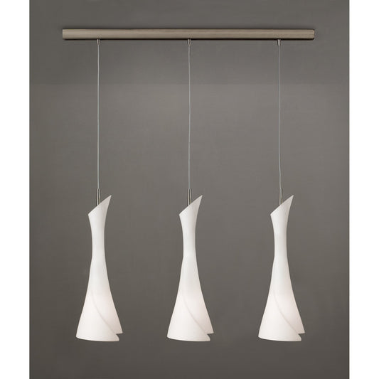 Zack Pendant Trio Light with satin nickel finish and E27 bulbs, modern ceiling lighting fixture by ideas4lighting