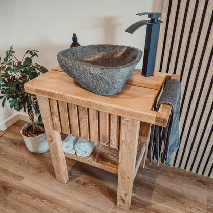 BUTLER Wooden Vanity and Shelf Storage with Stone Sink | Tribe Joinery