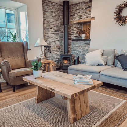 DIAN Rustic Wooden Coffee Table With Angled Legs