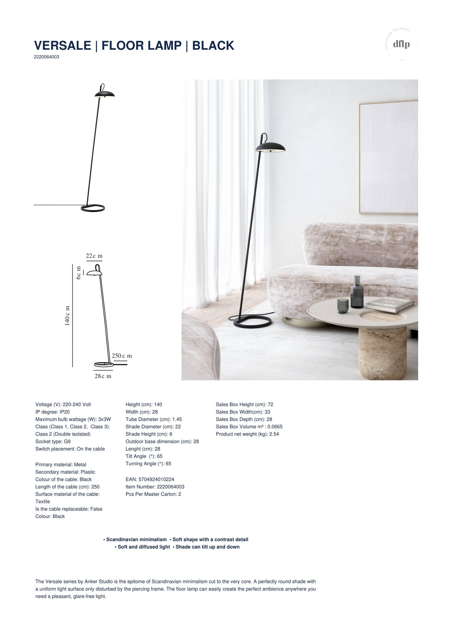 DFTP - Versale Floor Lamp Black - 2220064003