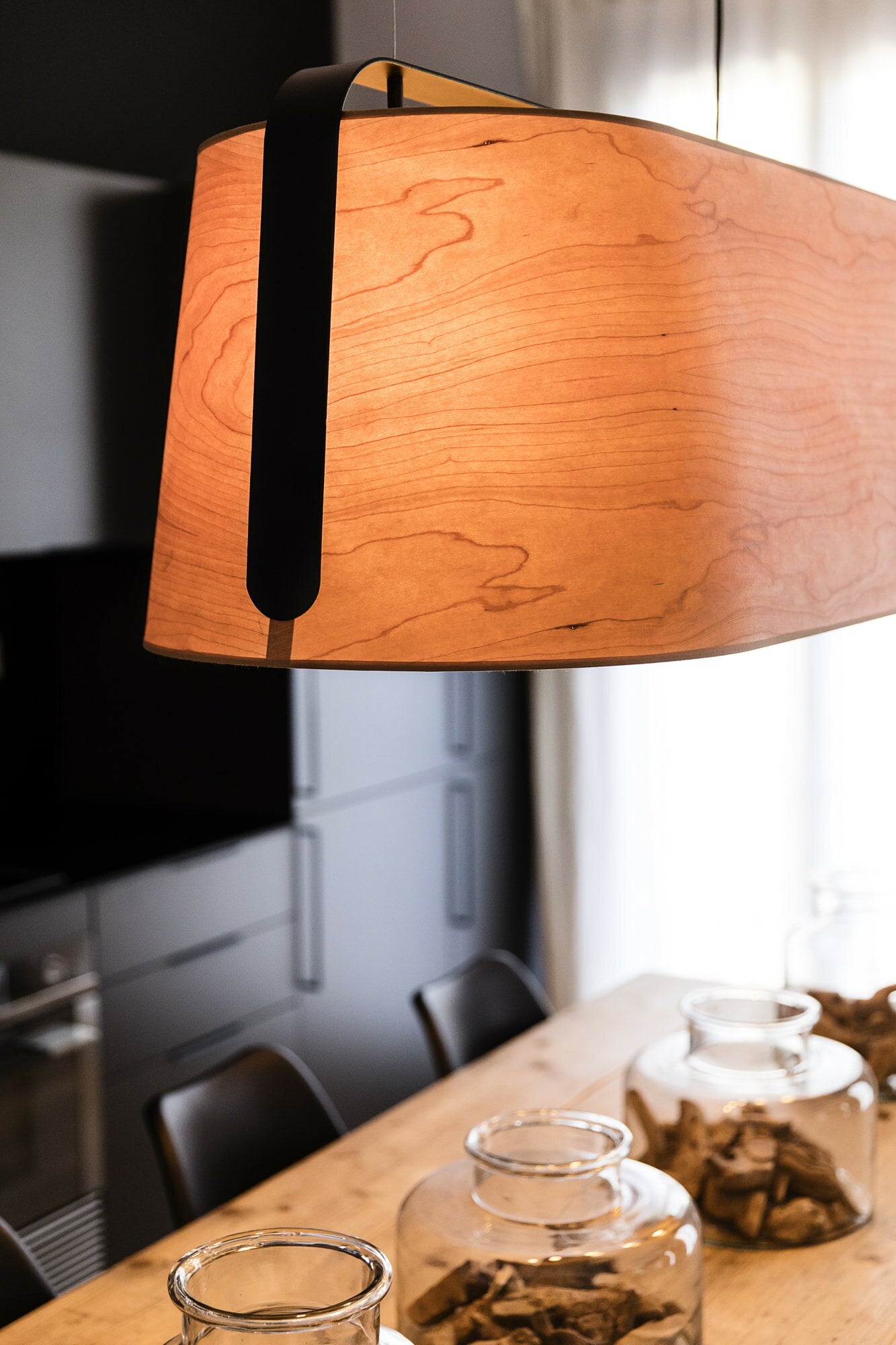 FARO_Barcelona - STOOD 5L Black and wood pendant lamp - 29849