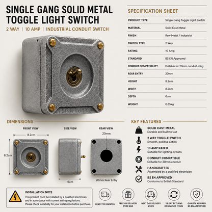 Single Gang Solid Cast Metal Toggle 2 Way Light Switch – Industrial Conduit