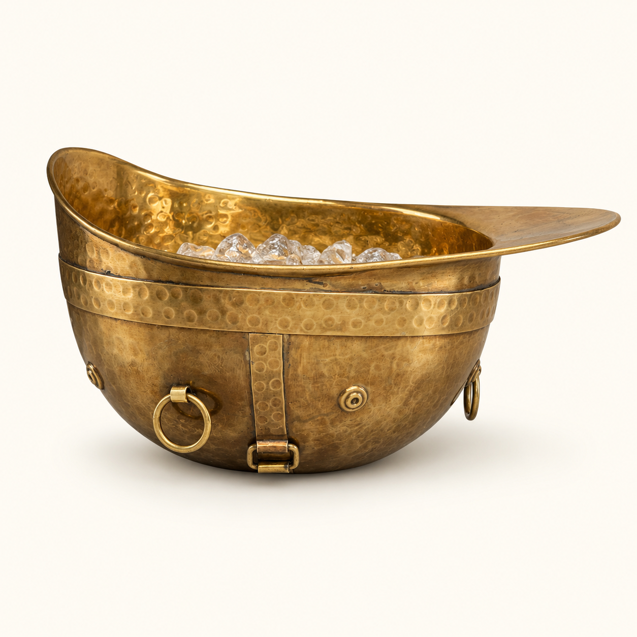 Solid Brass Polo Helmet Champagne Ice Bucket | Antique Brass Wine Cooler