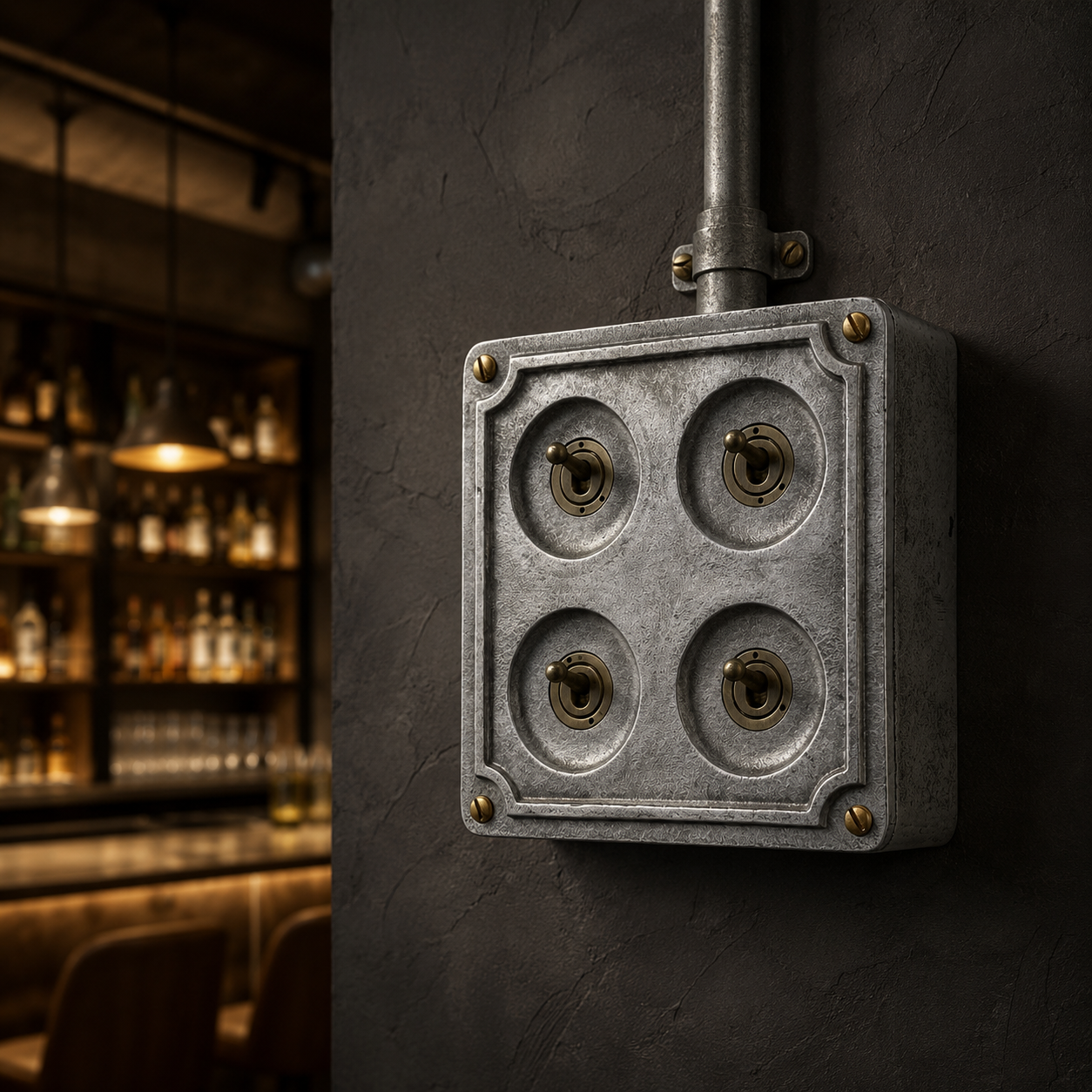 4 Gang 2 Way Solid Cast Metal Conduit Light Toggle Switch | Surface Mounted