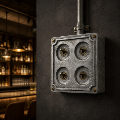 4 Gang 2 Way Solid Cast Metal Conduit Light Toggle Switch | Surface Mounted