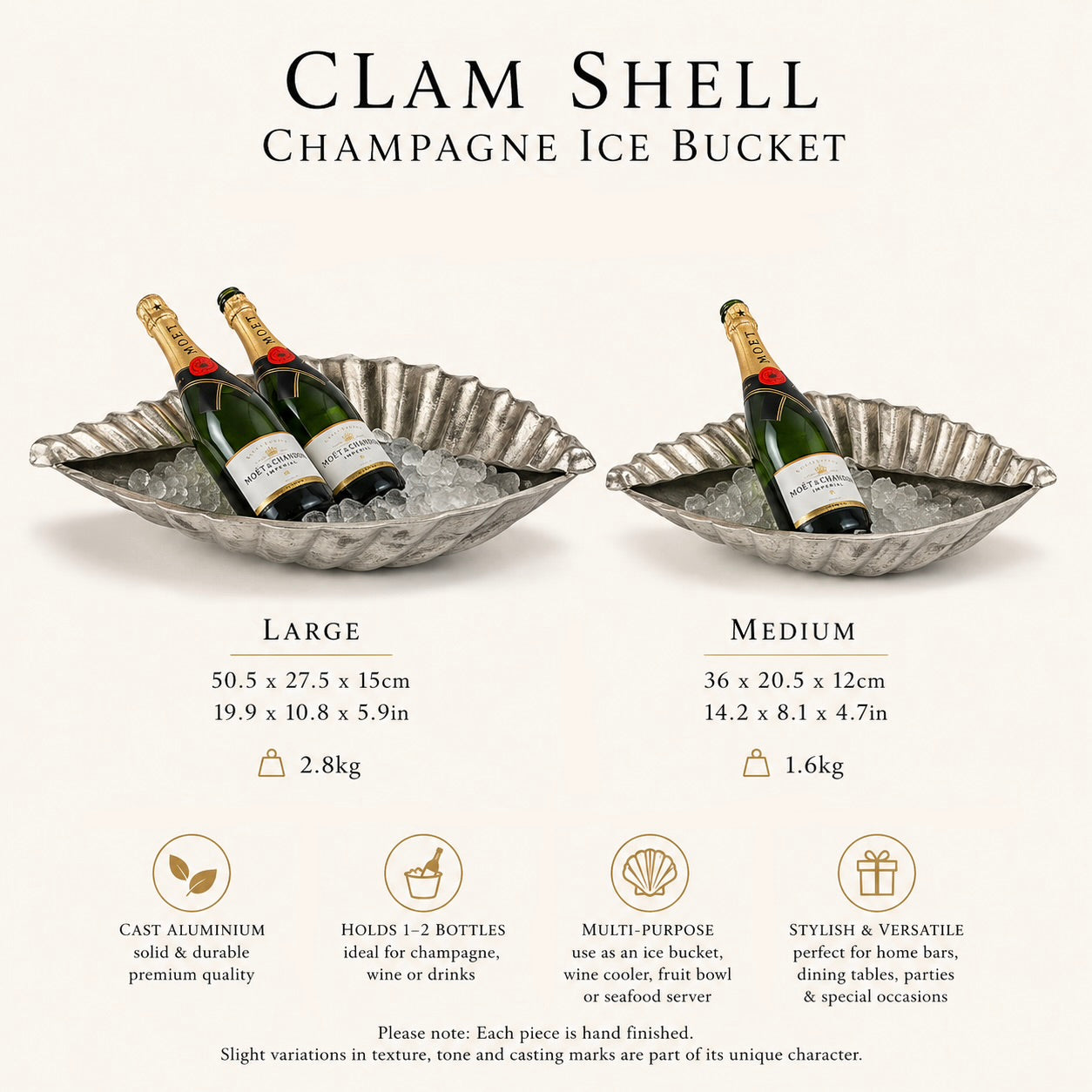 Clam Shell Champagne Ice Bucket & Silver Wine Cooler Bowl