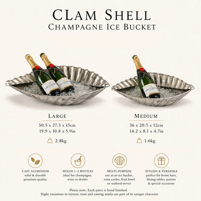 Clam Shell Champagne Ice Bucket & Silver Wine Cooler Bowl