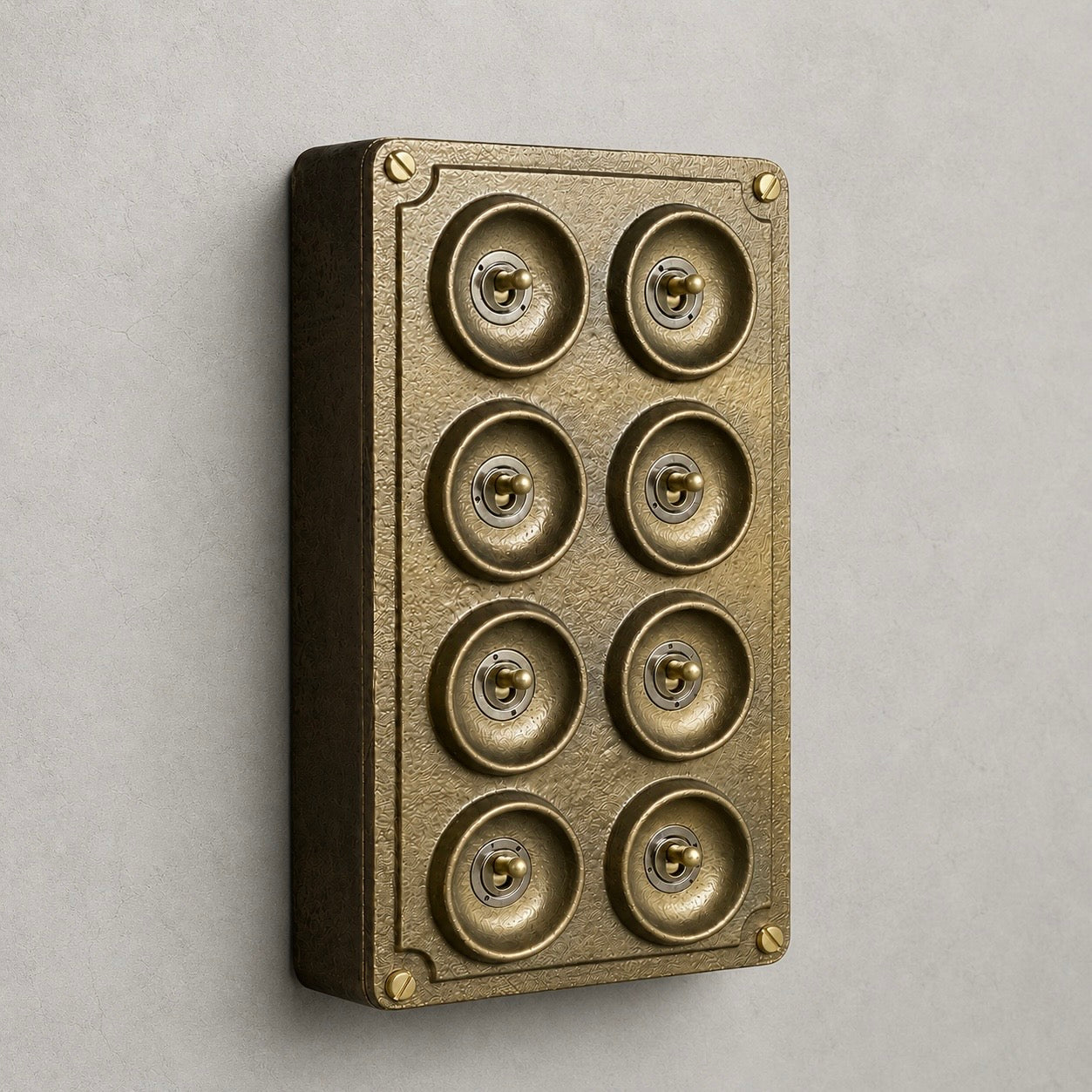 8 Gang 2 Way Antique Brass Cast Metal Toggle Light Switch