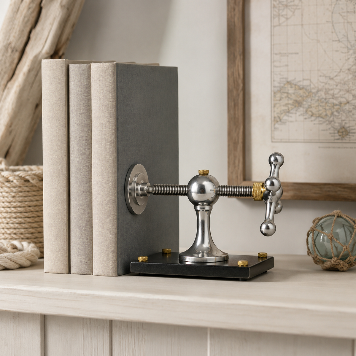 Windlass Bookend Nautical Book Holder Aluminium & Brass Organizer