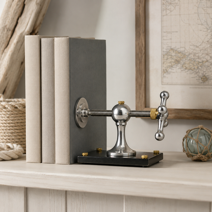 Windlass Bookend Nautical Book Holder Aluminium & Brass Organizer