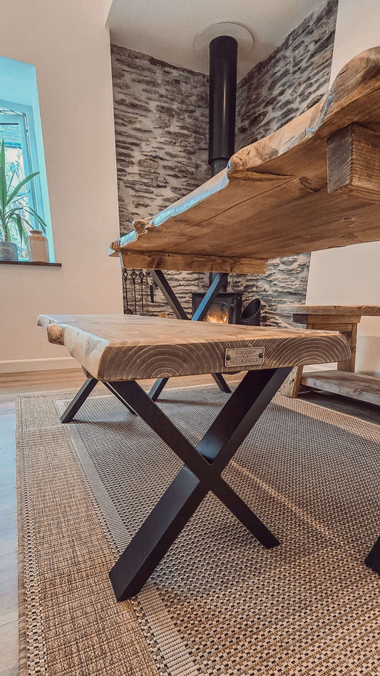 Bench For Dining Table Live / Waney Edge With Metal X Legs