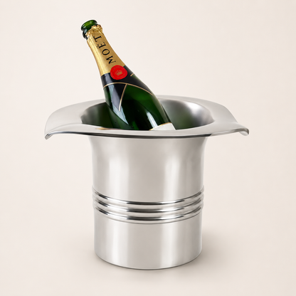 XL Top Hat Champagne Ice Bucket | Solid Cast Nickel Plated Wine Cooler
