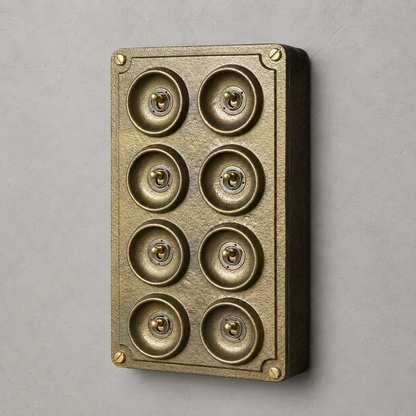 8 Gang 2 Way Antique Brass Cast Metal Toggle Light Switch