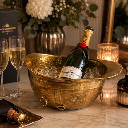 Solid Brass Polo Helmet Champagne Ice Bucket | Antique Brass Wine Cooler