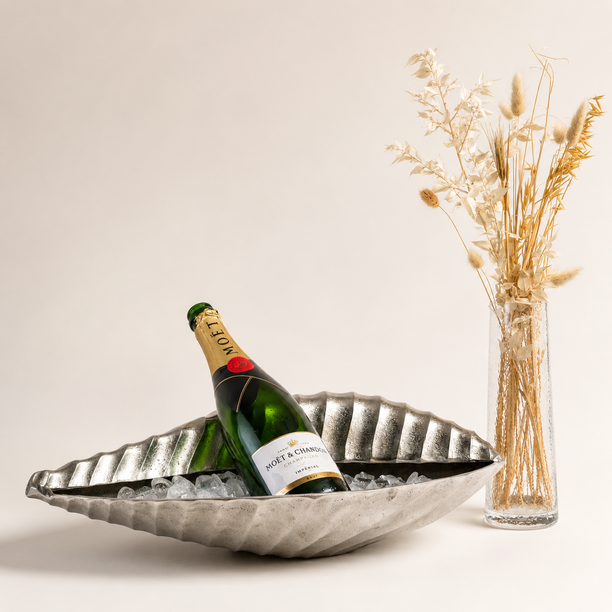 Clam Shell Champagne Ice Bucket & Silver Wine Cooler Bowl