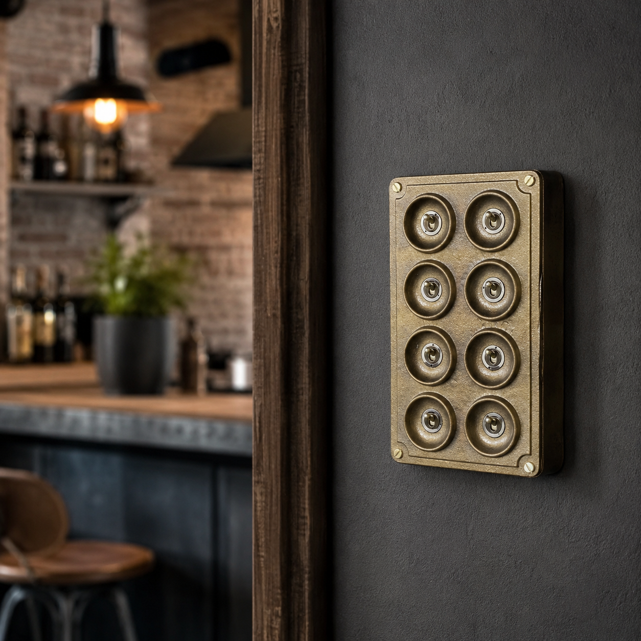 8 Gang 2 Way Antique Brass Cast Metal Toggle Light Switch