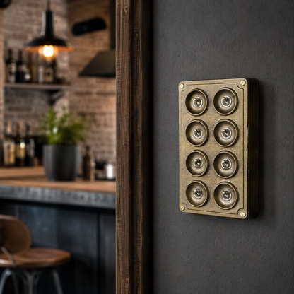 8 Gang 2 Way Antique Brass Cast Metal Toggle Light Switch
