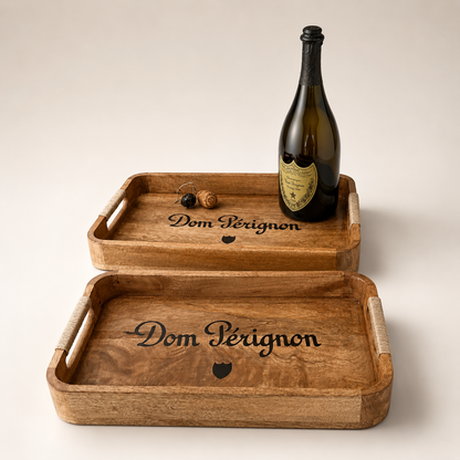 Dom Pérignon Wooden Serving Tray Set | Champagne Butler Trays