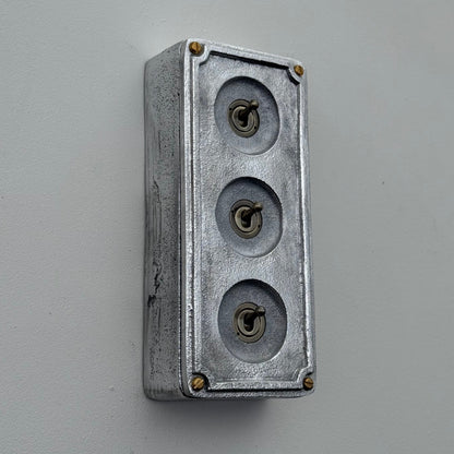3 Gang 2 Way Solid Cast Metal Conduit Toggle Light Switch