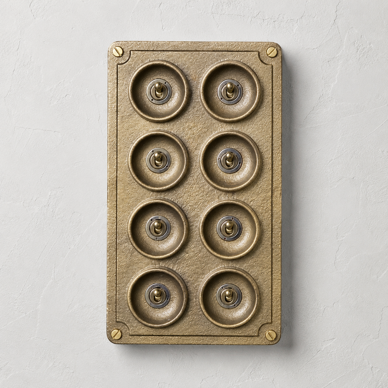 8 Gang 2 Way Antique Brass Cast Metal Toggle Light Switch