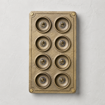 8 Gang 2 Way Antique Brass Cast Metal Toggle Light Switch