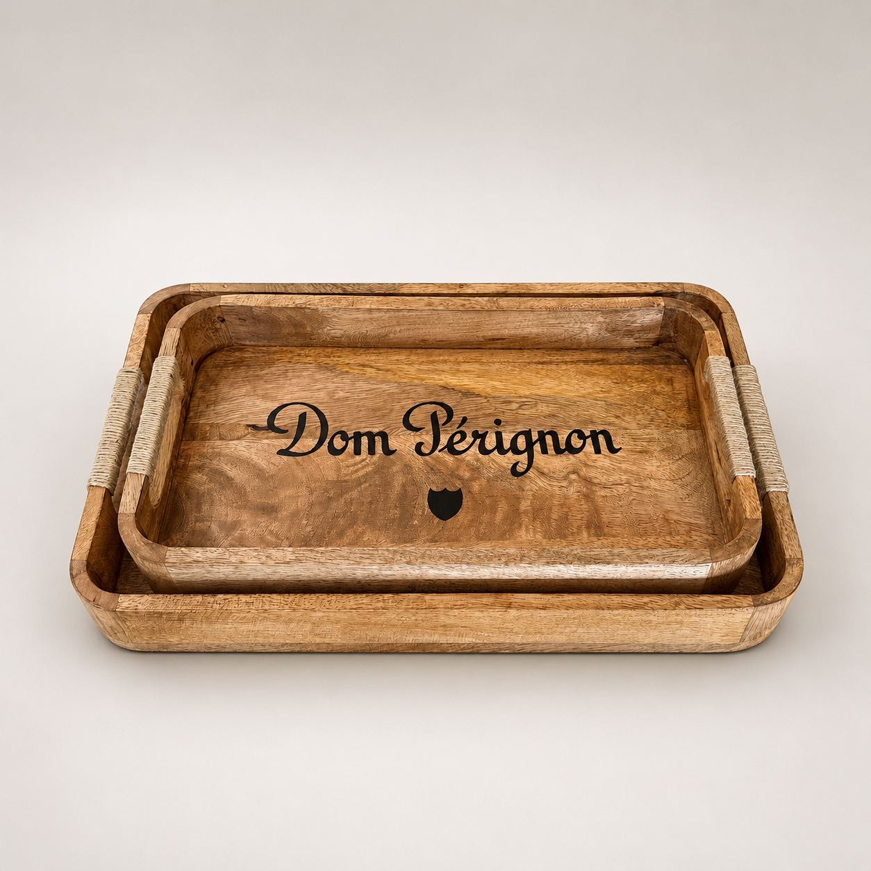 Dom Pérignon Wooden Serving Tray Set | Champagne Butler Trays