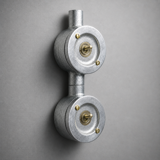 Double Gang Solid Cast Conduit Light Switch | 2 Way Industrial Vintage Style