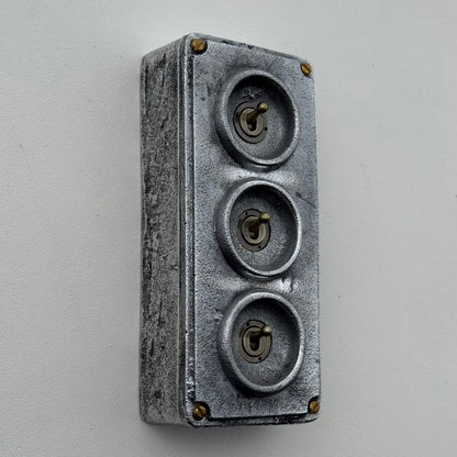 3 Gang 2 Way Solid Cast Metal Toggle Light Switch | Industrial Vintage Surface Mounted *Factory Second*