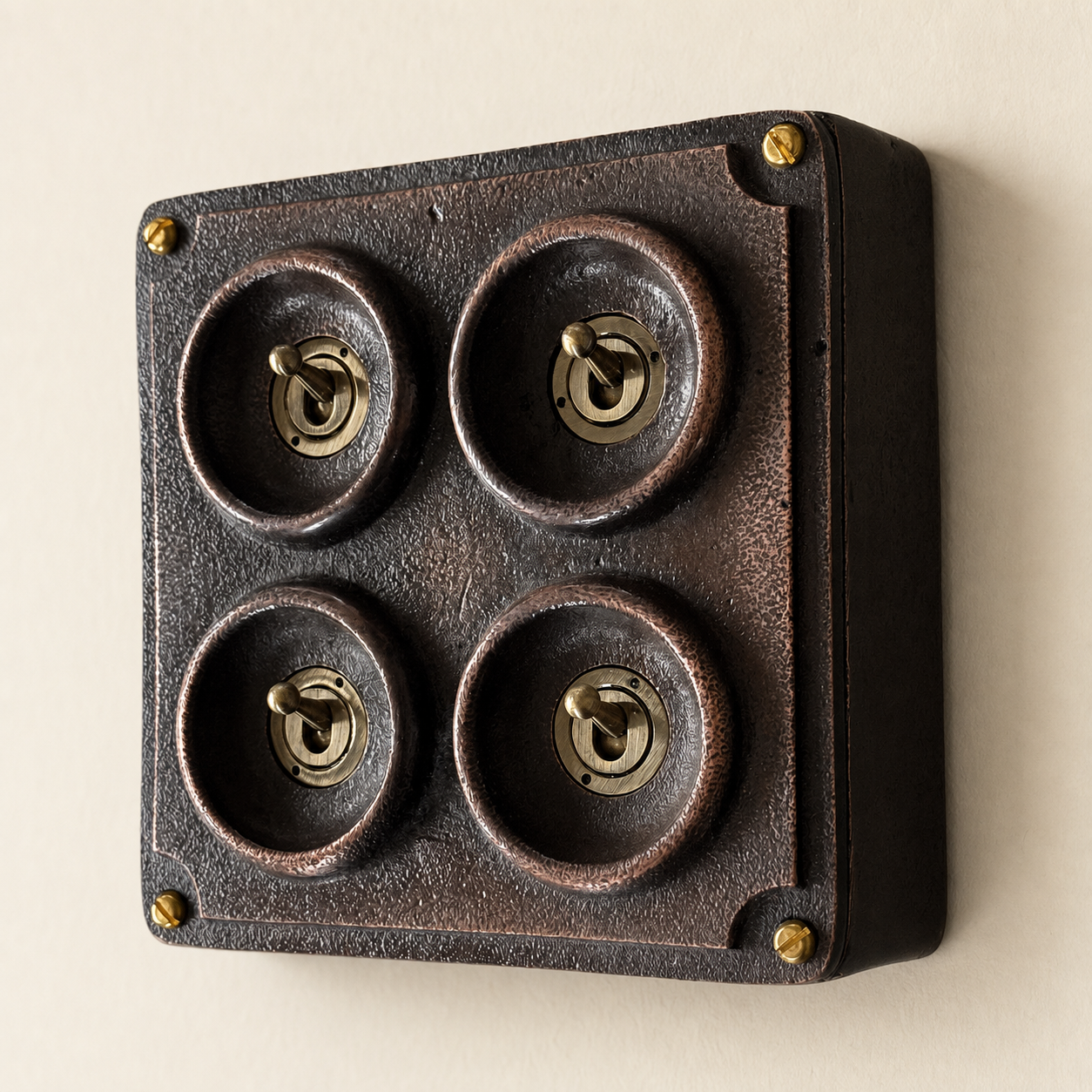 4 Gang 2 Way Antique Copper Metal Surface Mounting Conduit Light Switch