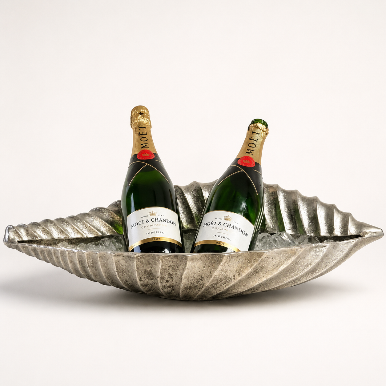 Clam Shell Champagne Ice Bucket & Silver Wine Cooler Bowl