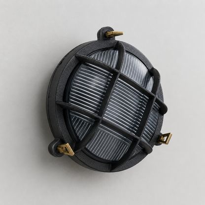 Wroxham Cast Pewter Caged Bulkhead Wall or Ceiling Light - IP65