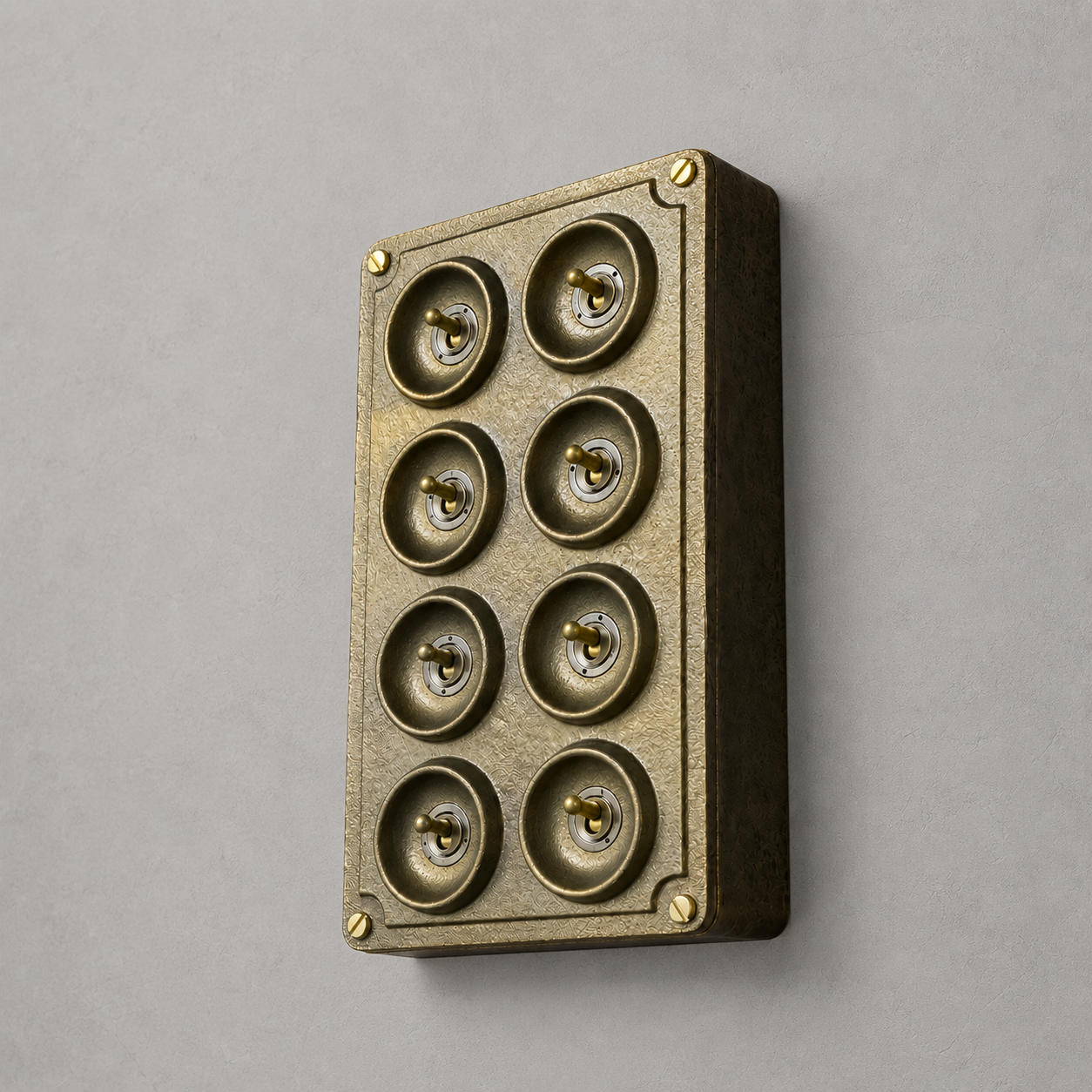 8 Gang 2 Way Antique Brass Cast Metal Toggle Light Switch