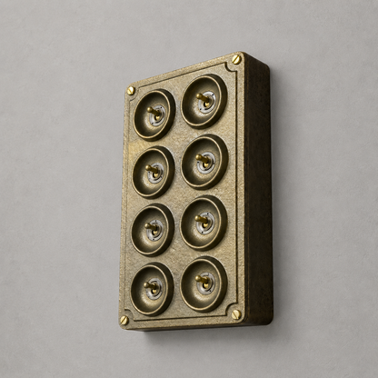 8 Gang 2 Way Antique Brass Cast Metal Toggle Light Switch