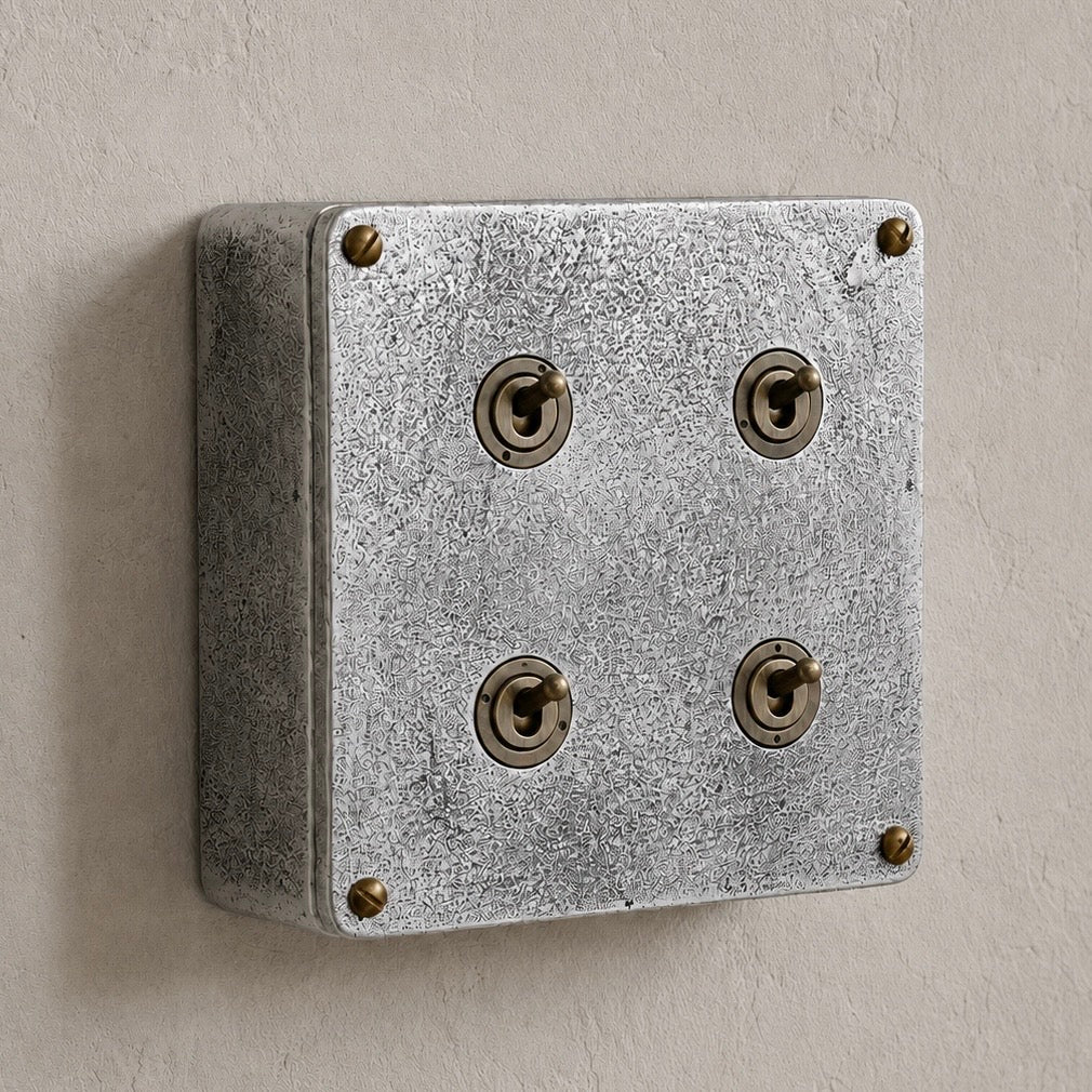 4 Gang 2 Way Solid Cast Metal Conduit Light Switch | Vintage Industrial Style