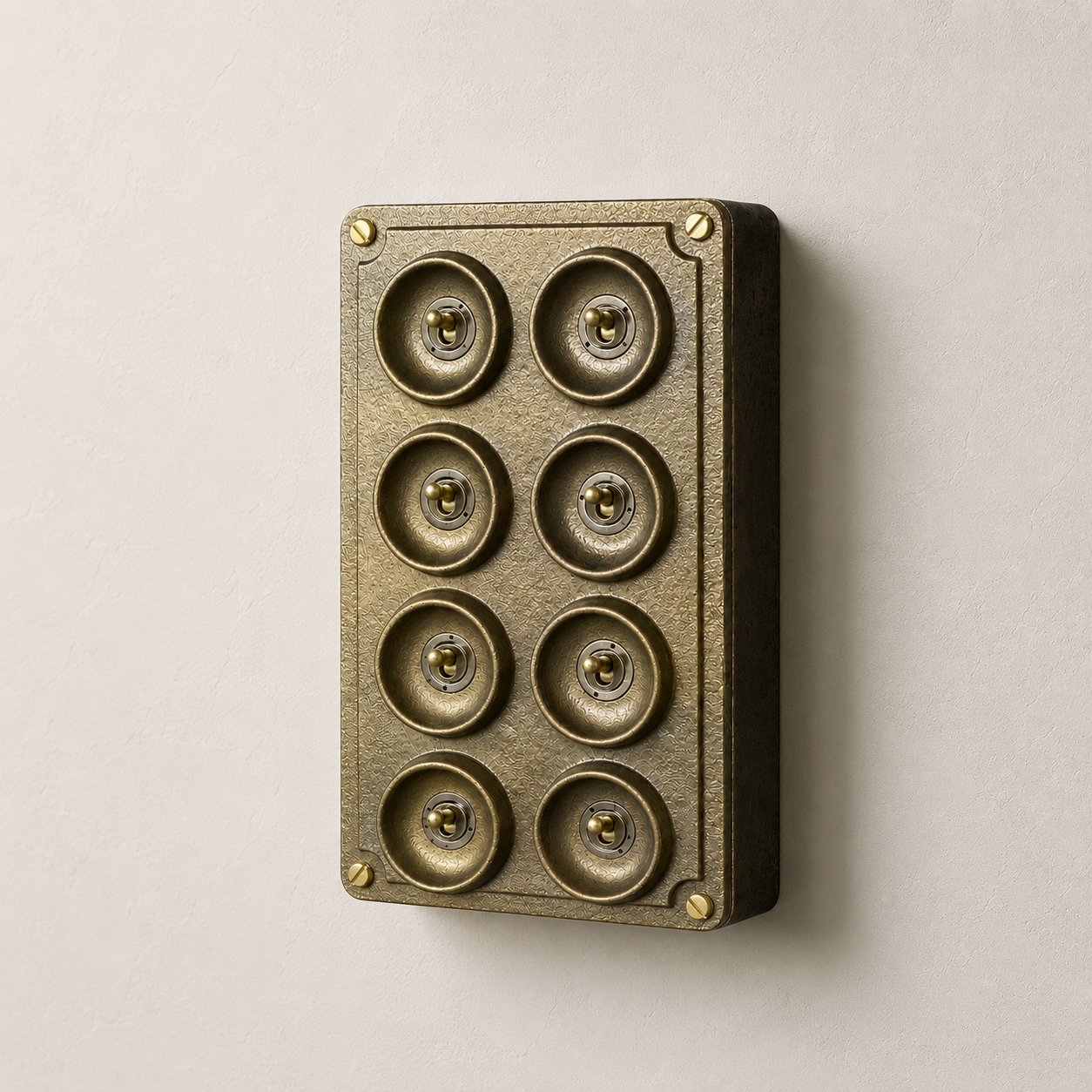 8 Gang 2 Way Antique Brass Cast Metal Toggle Light Switch