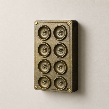 8 Gang 2 Way Antique Brass Cast Metal Toggle Light Switch