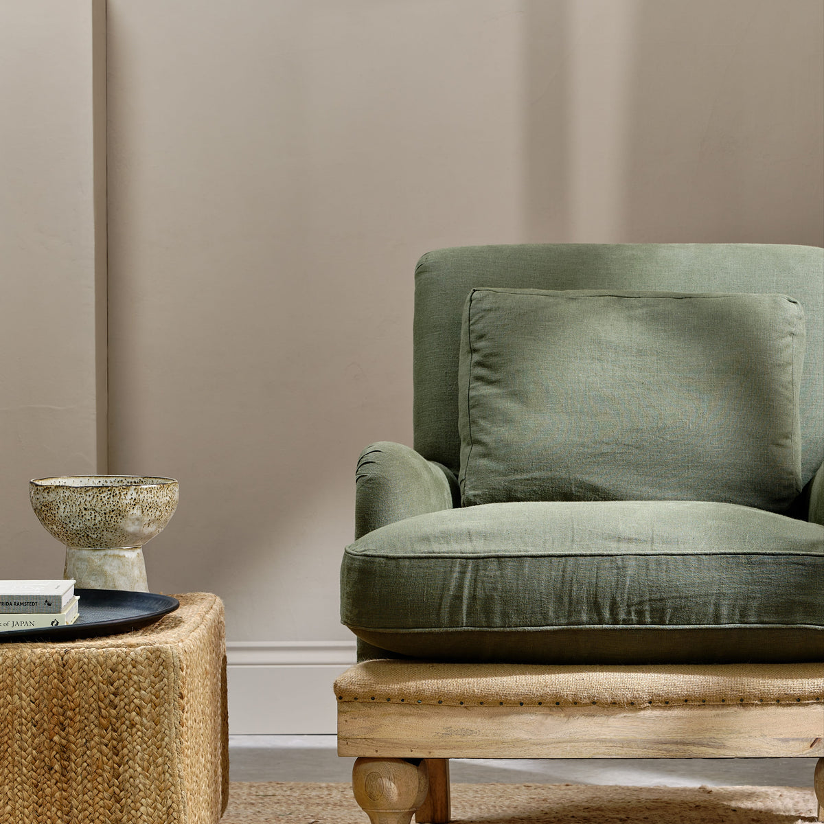 Abe Deconstructed Linen Armchair - Olive
