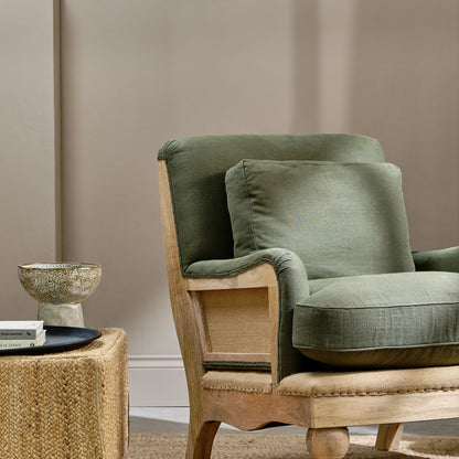 Abe Deconstructed Linen Armchair - Olive